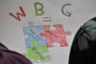 Werte - Bildung - Gemeinschaft: WBG - Logo-Entwurf aus der 6a (Foto: SMMP/Sr. Johanna Hentrich)